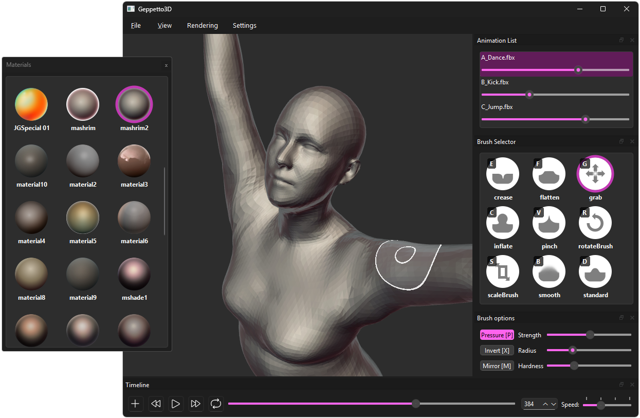 Geppetto3D sculpting tool interface